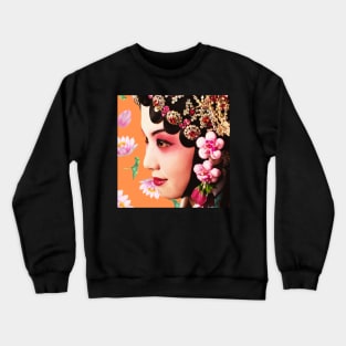 Chinese Opera Star with Lotus Flowers Orange- Hong Kong Retro Crewneck Sweatshirt